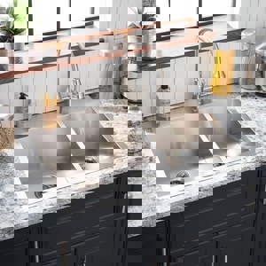 33 x 22 in. 1-Hole Stainless Steel Double Bowl Dual Mount Kitchen Sink in Brushed Stainless Steel